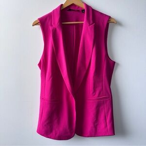 Iman Hot Pink Sleeveless Blazer Vest Size Large Tailored Power Dressing Dopamine